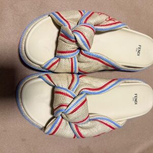 Fendi Beige and Red Slide Sandals